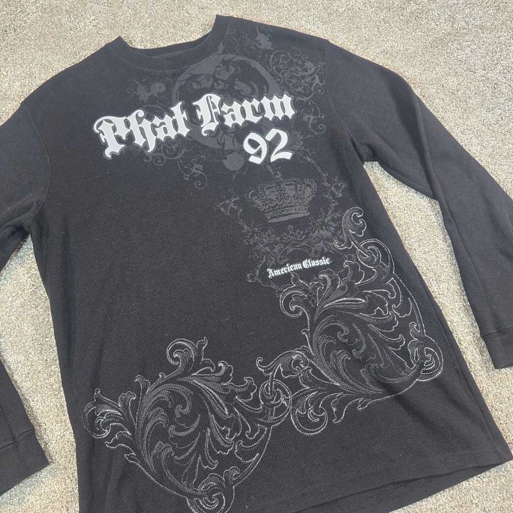 Vintage Phat Farm Mens 2XL Thermal Shirt Long Sleeve Graphic Y2K Punk Grunge